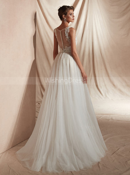 Modest Wedding Dresses,Illusion Wedding Dress,WD00361