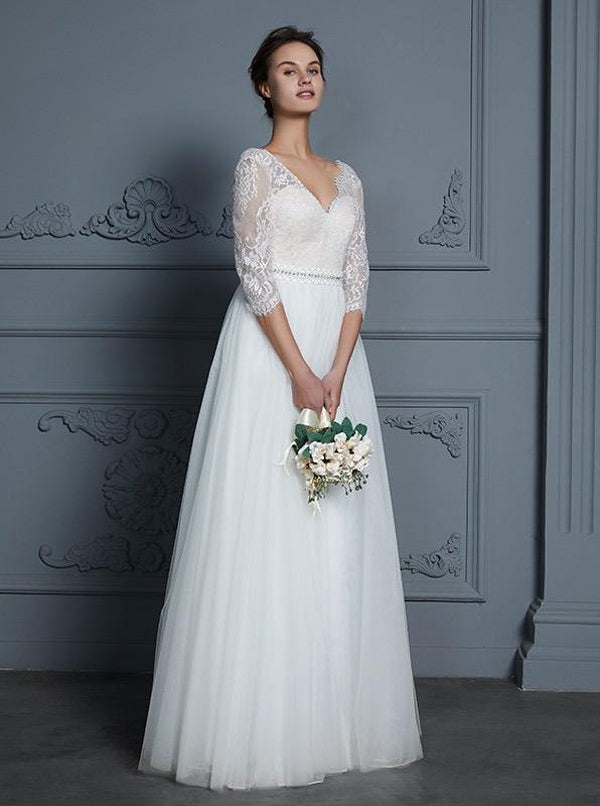 flowy modest wedding dress Modest Wedding Dress With Flutter Sleeves Edda