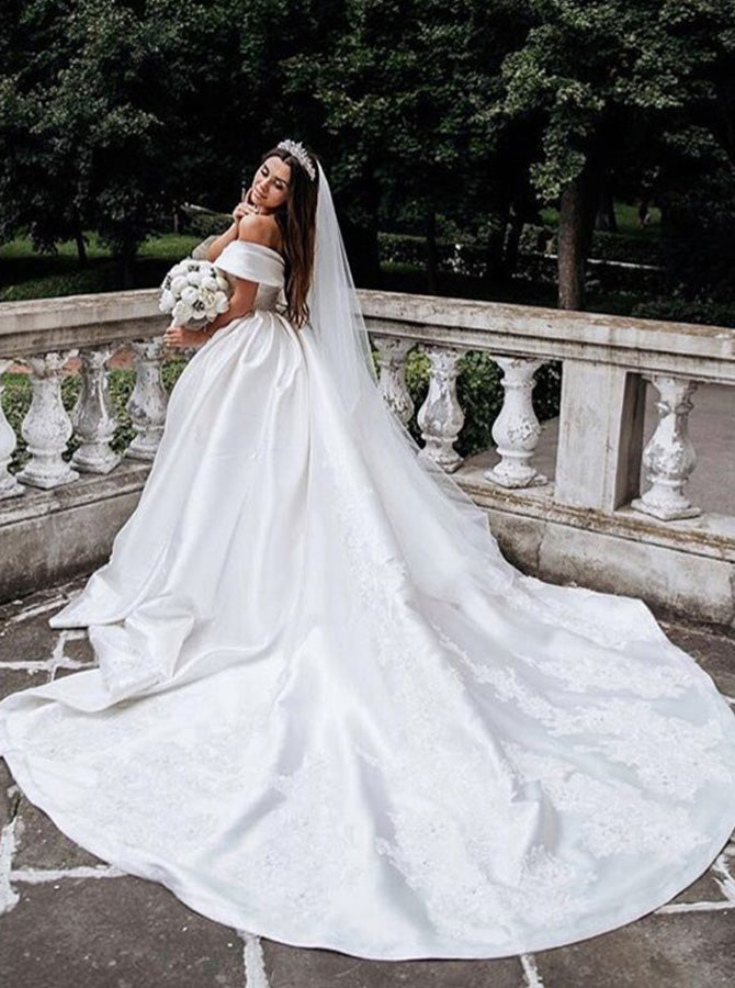 Off The Shoulder Ball Gown Wedding Dress,Satin Classic Wedding Dress,WD00618, US10 / Champagne Off The Shoulder Ball Gown Wedding Dress,Satin Classic Wedding Dress,WD00618, US10 / Champagne
