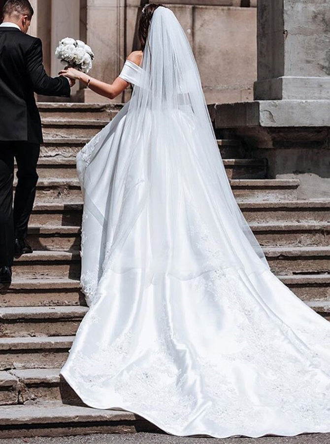 off the shoulder classic wedding dress Off the Shoulder Ball Gown Wedding Dress,Satin Classic Wedding Dress,WD00618, US10 / Champagne