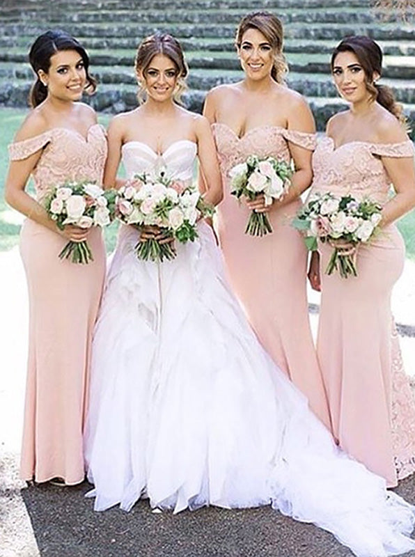 Off the Shoulder Bridesmaid Dress,Long Bridesmaid Dress,Elegant Brides - Wishingdress