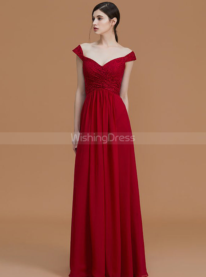 Off The Shoulder Bridesmaid Dresses,Chiffon Bridesmaid Dress,Empire Waist Bridesmaid Dress,BD00251, US8 / Dark Navy