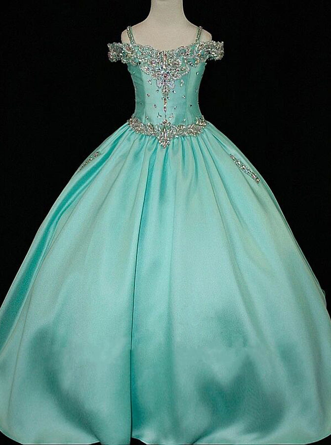 Off the Shoulder Satin Little Princess Dresses,Beaded Little Girls Pageant Gowns,GPD0056, J12 / Turquoise Off the Shoulder Satin Little Princess Dresses,Beaded Little Girls Pageant Gowns,GPD0056, J12 / Turquoise