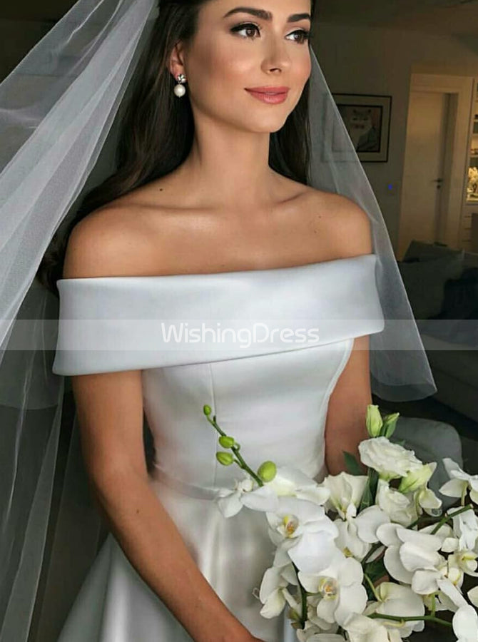 Off the Shoulder Satin Wedding Dresses,Simple A-line Wedding Dress,WD00514, US6 / Champagne Off the Shoulder Satin Wedding Dresses,Simple A-line Wedding Dress,WD00514, US6 / Champagne
