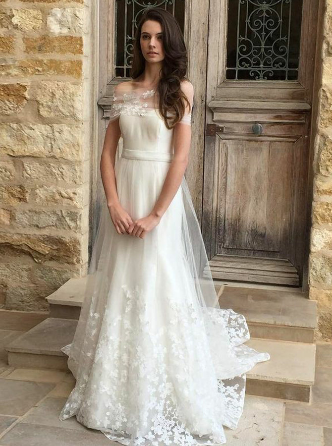Off The Shoulder Wedding Dresses,Floral Wedding Dress,Tulle Wedding Dress,WD00178, US20W / Pink