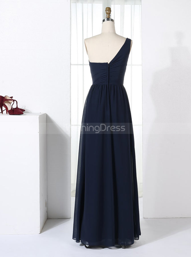One Shoulder Bridesmaid Dresses,Dark Navy Bridesmaid Dress,Modest Brid