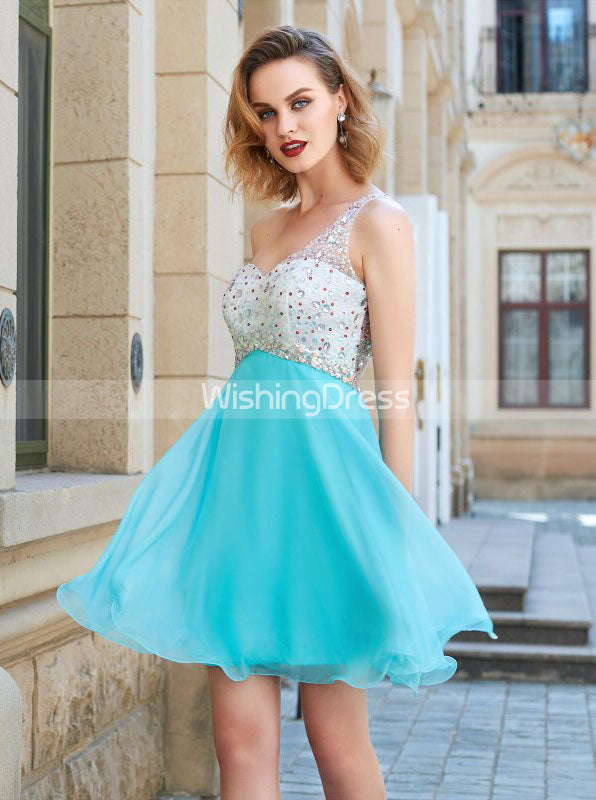 One Shoulder Empire Waist Homecoming Dresses,Short Chiffon Homecoming Dress,HC00171, US8 / Skyblue One Shoulder Empire Waist Homecoming Dresses,Short Chiffon Homecoming Dress,HC00171, US8 / Skyblue
