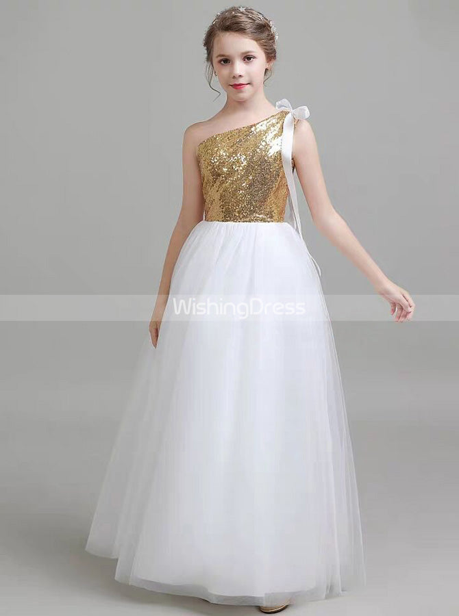 One Shoulder Pageant Dress For Teens,Sequined Little Princess Dress,JB -  Wishingdress