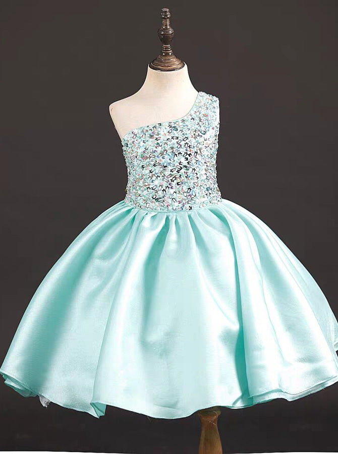 One Shoulder Short Girls Party Dress,Sparkly Birthday Dress,GPD0013, J8 / Grape