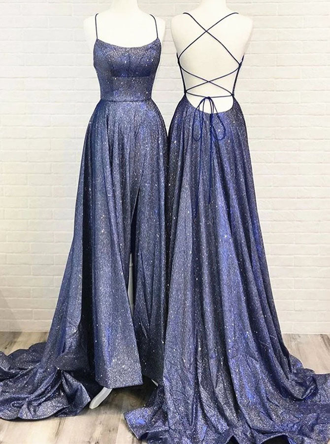 strapless open back dress Royal Blue Prom Dress with Pockets, Lace Bodice, High Slit – AS011 –  Viniodress