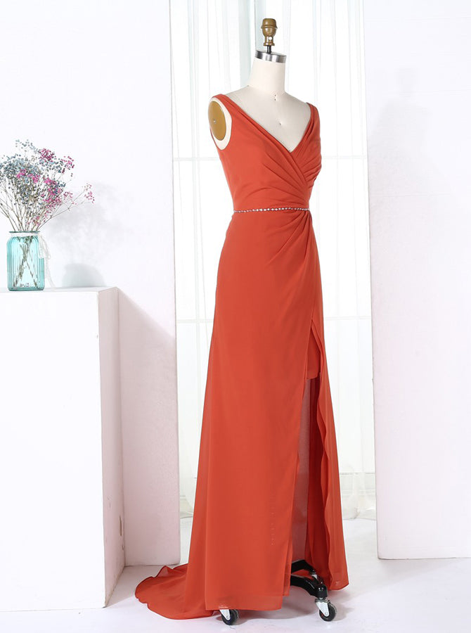 Orange Bridesmaid Dresses,Modern Bridesmaid Dress,Chiffon Bridesmaid D