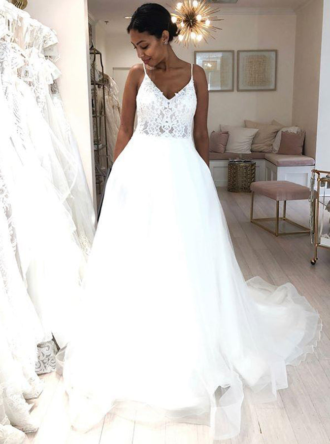 Organza Wedding Dress With Straps,Simple Boho Wedding Dress,WD00417, US12 / Champagne Organza Wedding Dress With Straps,Simple Boho Wedding Dress,WD00417, US12 / Champagne