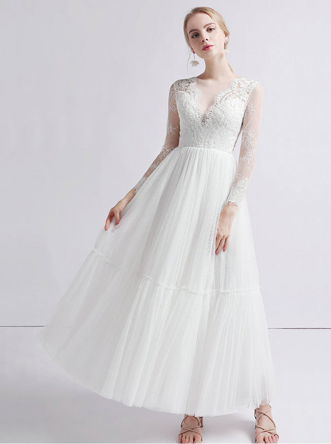 Outdoor Wedding Dress,Long Sleeves Ankle Length Wedding Dress,WD00397, US26W / White Outdoor Wedding Dress,Long Sleeves Ankle Length Wedding Dress,WD00397, US26W / White
