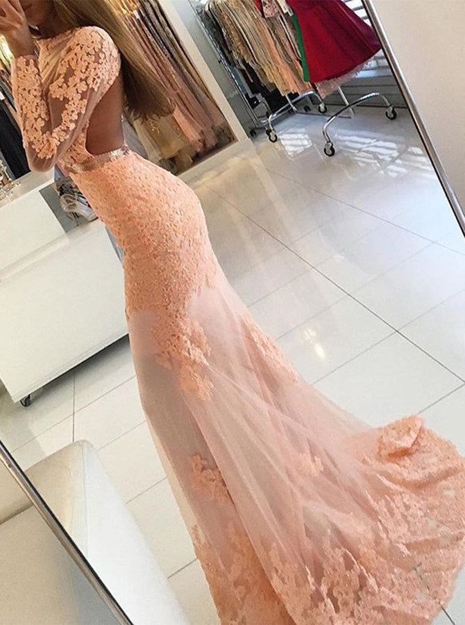 Peach Prom Dresses,Mermaid Prom Dress,Prom Dress with Sleeves,Backless Prom Dress,PD00306, US10 / Red Peach Prom Dresses,Mermaid Prom Dress,Prom Dress with Sleeves,Backless Prom Dress,PD00306, US10 / Red