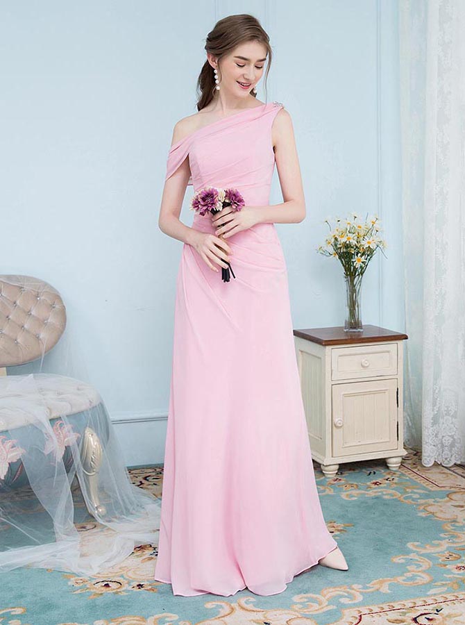 blue dress for baby girl One Shoulder Bridesmaid Dress main image 1