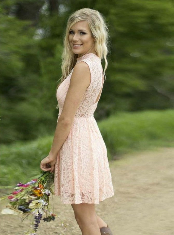 Pink Short Bridesmaid Dress,Lace Bridesmaid Dress,High Neck Bridesmaid Dress,BD00210, US12 / Red Pink Short Bridesmaid Dress,Lace Bridesmaid Dress,High Neck Bridesmaid Dress,BD00210, US12 / Red