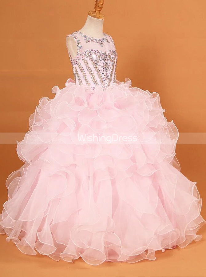 pink dresses for teens Girls Twirl Tulle Gown Girls 10 / Pink Measure Method Closure Pink Girls Pageant Dresses,Ruffle Formal