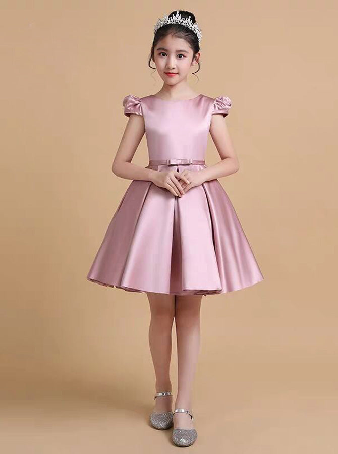 Pink Satin Junior Prom Dress Short Junior Party Dress Cute Junior Bridesmaid Dress JB00044