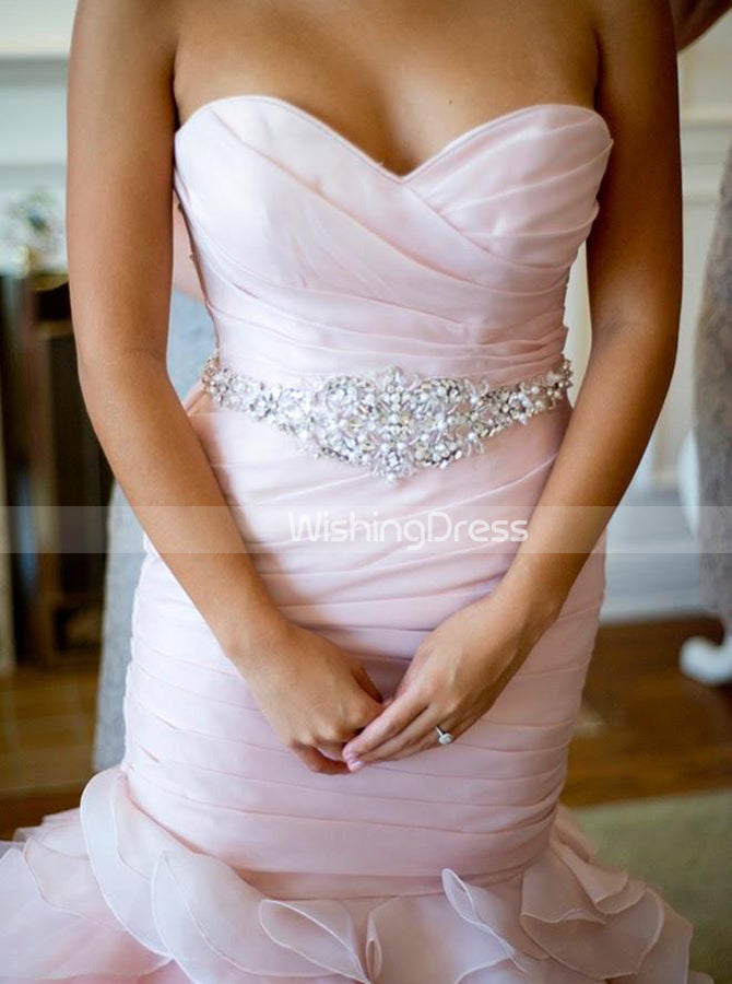 chinese dress ladies Wedtrend Women Light Pink Long Prom Dress Mermaid Spaghetti Straps Formal Dress with Appliques, Light Pink / US8 main image 0