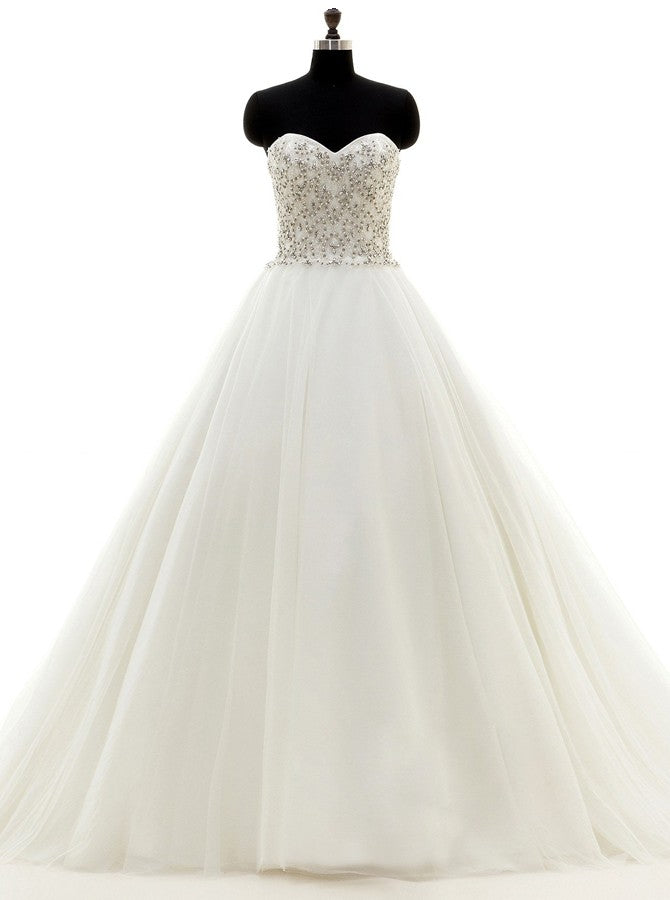 open lace back dress Princess Aline Wedding gown,Beaded Wedding Dress,Strapless Wedding Dresses,WD00028, US2 / Ivory