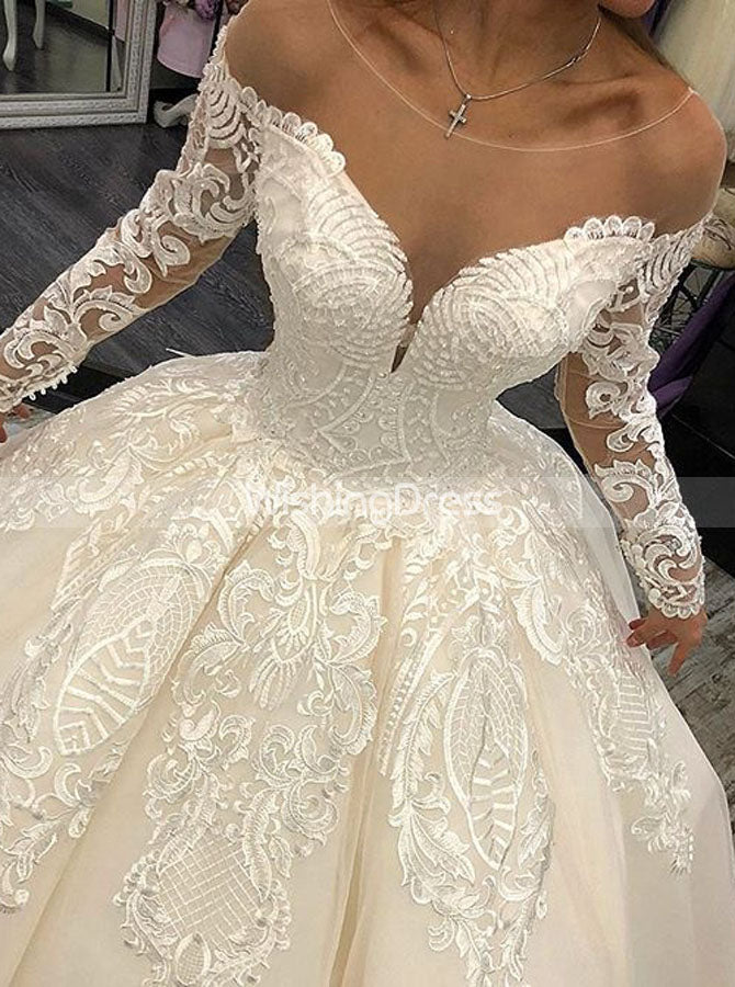 Princess Ball Gown Wedding Dress with Sleeves,Classic Bridal Gown,WD00642, US6 / Ivory