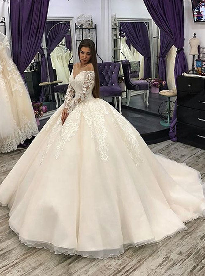 Princess Ball Gown Wedding Dress with Sleeves,Classic Bridal Gown,WD00642, US6 / Ivory Princess Ball Gown Wedding Dress with Sleeves,Classic Bridal Gown,WD00642, US6 / Ivory