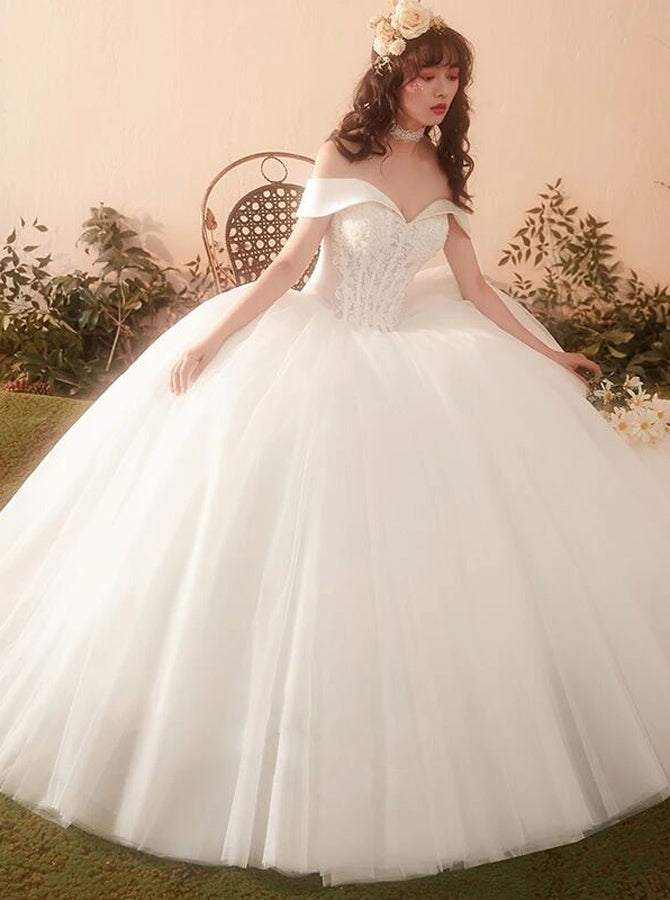 Princess Ball Gown Wedding Dresses,Off the Shoulder High Quality Wedding Gown,WD00412, US14W / Ivory Princess Ball Gown Wedding Dresses,Off the Shoulder High Quality Wedding Gown,WD00412, US14W / Ivory