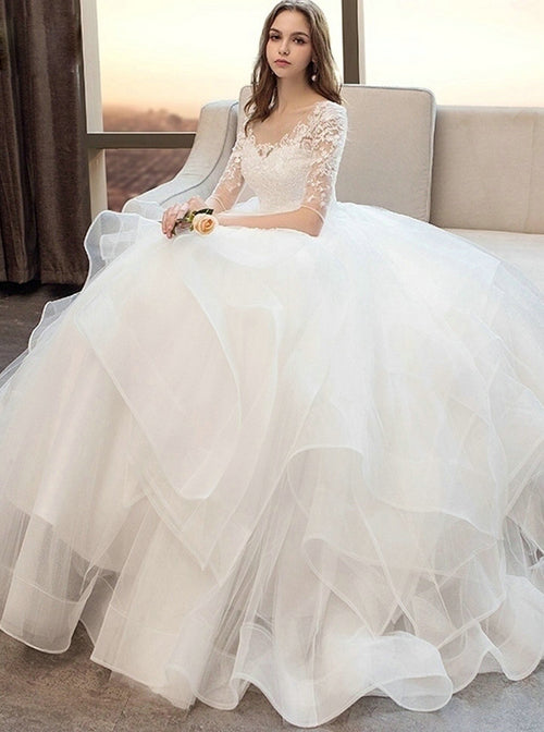 Princess Ball Gown Wedding Dresses,Ruffled Bridal Gown,WD00354, US10 / Blush Pink