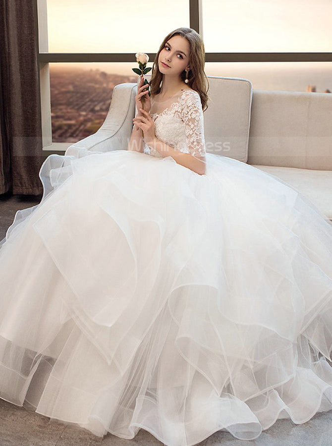 princess ruffle wedding dress Luxurious lace Princess Wedding Dress With Ruffles