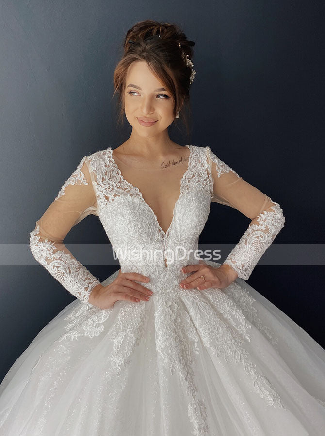 Princess Bridal Gown with Sleeves,Classic Ball Gown Wedding Dress,WD00647, US14W / Ivory Princess Bridal Gown with Sleeves,Classic Ball Gown Wedding Dress,WD00647, US14W / Ivory