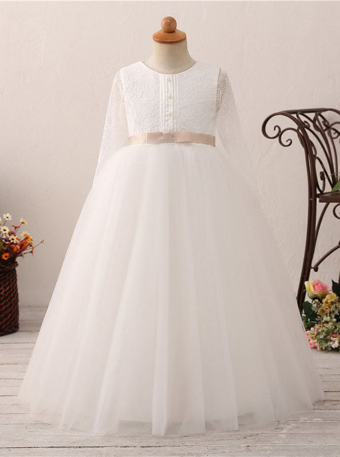 Princess Flower Girl Dress Ball Gown,First Communion Dress with Sleeves,FD00051, Child12 / White Princess Flower Girl Dress Ball Gown,First Communion Dress with Sleeves,FD00051, Child12 / White