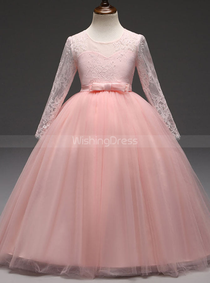 Princess Flower Girl Dress,Formal Girl Dress,First Communion Dress with Sleeves,FD00128, Child6 / Pink