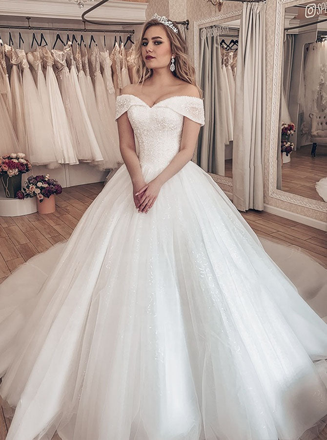 Princess Off the Shoulder Ball Gown Wedding Dress,Luxurious Bridal Gow - Wishingdress Princess Off the Shoulder Ball Gown Wedding Dress,Luxurious Bridal Gow - Wishingdress