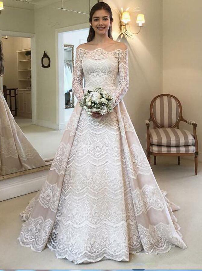 Princess Off the Shoulder Wedding Gown With Sleeves,Elegant Bridal Gown High Quality,WD00500, US6 / Ivory Princess Off the Shoulder Wedding Gown With Sleeves,Elegant Bridal Gown High Quality,WD00500, US6 / Ivory