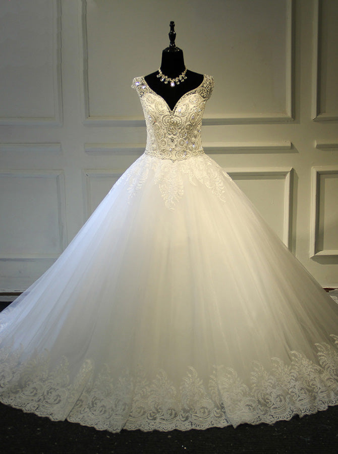 Princess Wedding Gown,Elegant Wedding Dress with Beaded Bodice