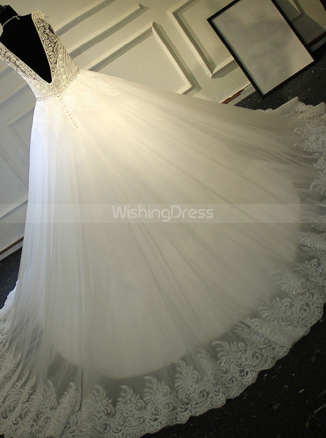 Princess Wedding Gown,Elegant Wedding Dress with Beaded Bodice,WD00393, US6 / Ivory