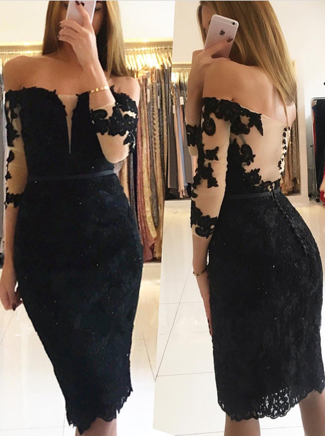 Black Homecoming Dresses,Short Homecoming Dress with Sleeves,Lace Home - Wishingdress Black Homecoming Dresses,Short Homecoming Dress with Sleeves,Lace Home - Wishingdress