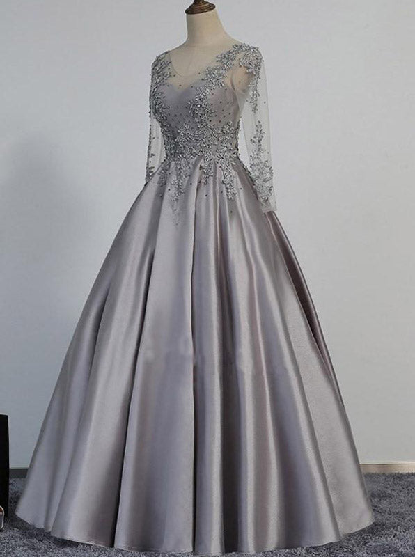 Prom Dress with Long Sleeves,Corset Prom Dress,Satin Prom Dress,Classy