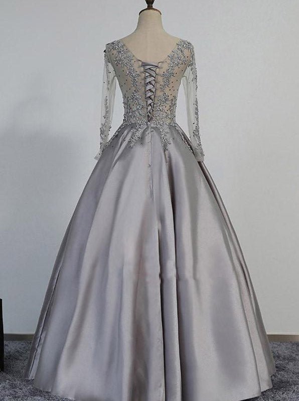 Prom Dress with Long Sleeves,Corset Prom Dress,Satin Prom Dress,Classy
