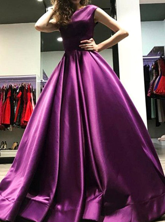 Purple Princess Prom Gown,Modest Satin A Line Evening Dress,Simple Prom Dress for Teens PD00099, US4 / Purple Purple Princess Prom Gown,Modest Satin A Line Evening Dress,Simple Prom Dress for Teens PD00099, US4 / Purple