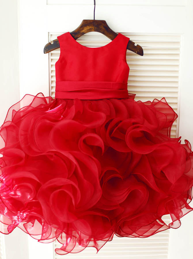 Red Girl Party Dress,Ball Gown Ruffled Flower Girl Dress,FD00117, Child5 / Pink