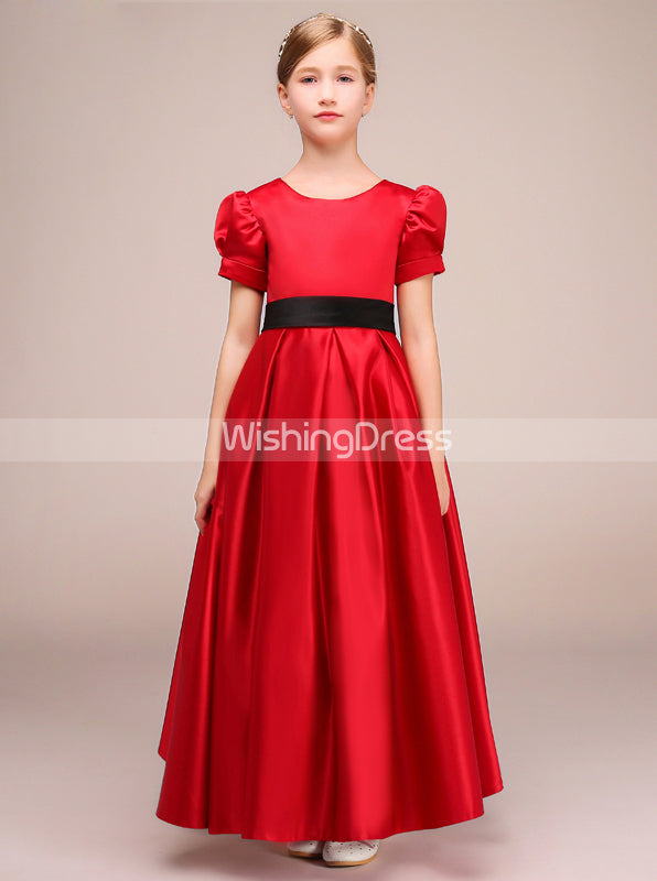 open lace back dress Red Junior Bridesmaid Dresses,Vintage Junior Party Dress,Long Junior Party Dress,JB00024, J8 / Red