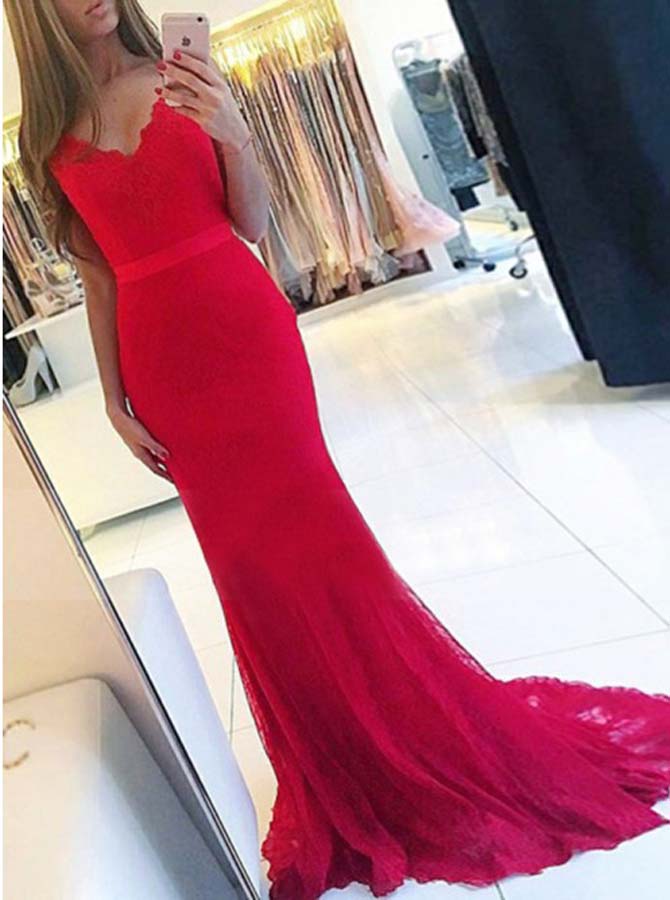 Red Lace Evening Dresses,Simple Fitted Prom Dress,PD00448, US14W / Black Red Lace Evening Dresses,Simple Fitted Prom Dress,PD00448, US14W / Black