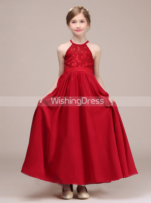 Red Long Junior Bridesmaid Dress,Chiffon Simple Junior Bridesmaid Dress,JB00041, J10 / Pink