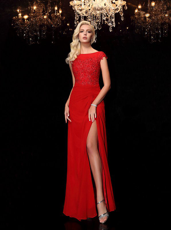 Red Mother of The Bride Dresses,Mother Dress with Slit,MD00061