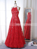 Red Prom Dress,Lace Prom Dress,Vintage Prom Dress,Floor Length Prom Dress,PD00226