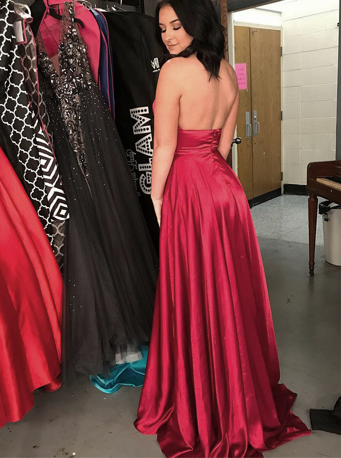 strapless open back dress Red Prom Dress with Slit,Backless Prom Dress with Sweep Train,Long Prom Dress,PD00304, US10 / Dark Navy