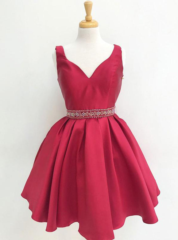 Red Satin Homecoming Dresses,Short Prom Dress with Beaded Back,HC00171, US2 / Black Red Satin Homecoming Dresses,Short Prom Dress with Beaded Back,HC00171, US2 / Black