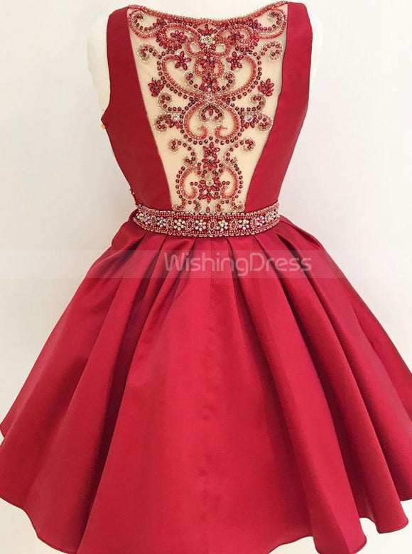 Red Satin Homecoming Dresses,Short Prom Dress with Beaded Back,HC00171, US2 / Black Red Satin Homecoming Dresses,Short Prom Dress with Beaded Back,HC00171, US2 / Black