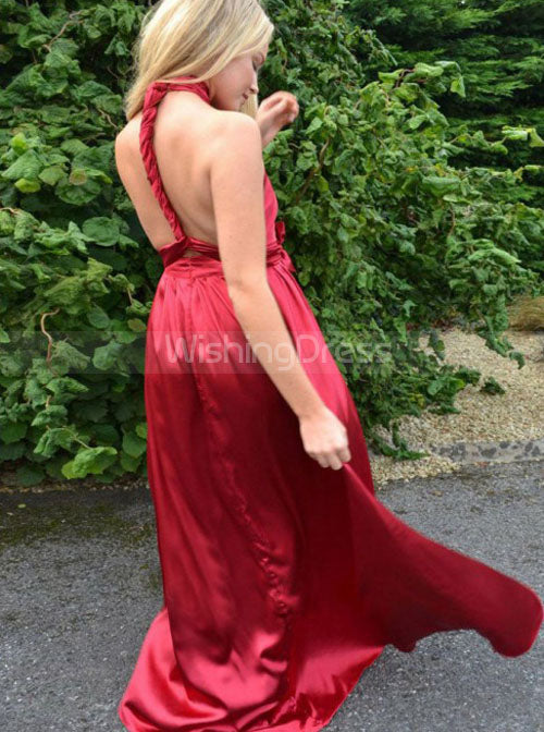 blue dress for baby girl Sexy Mismatched Side Slit Soft Satin Long Mermaid Black Bridesmaid Dresses main image 1